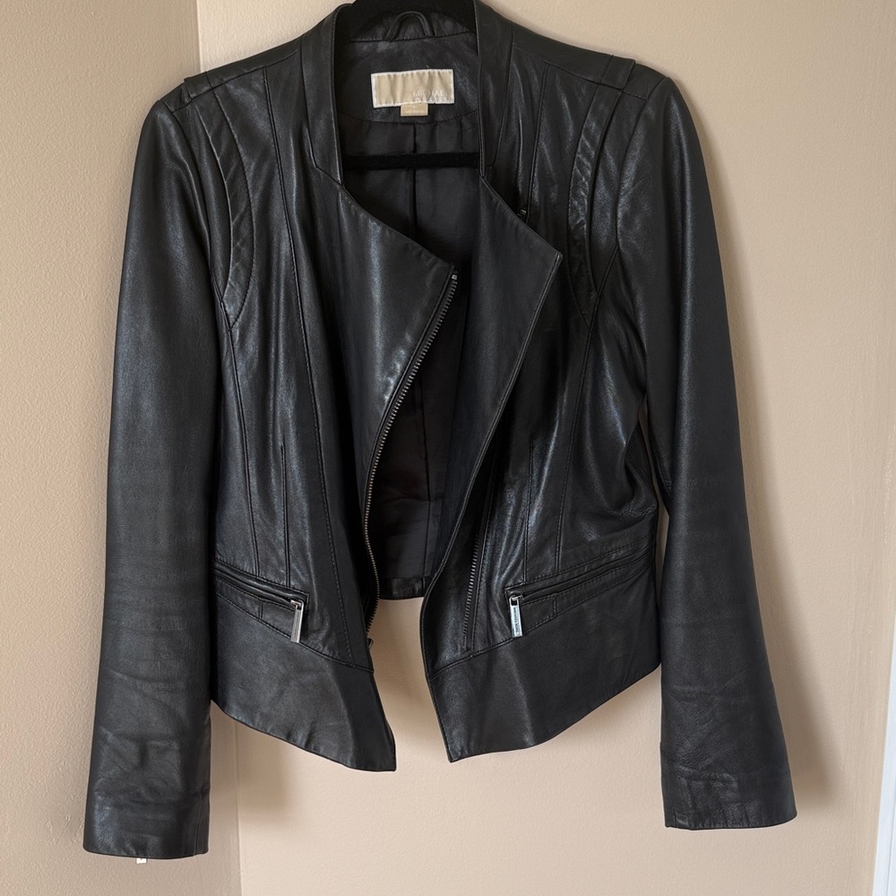 Michael Kors Black Leather Jacket, Medium - Picture 4 of 13